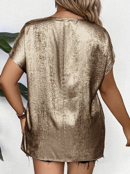 jkthpu-45 Cross-border European and American New Arrival Elegant Fashion Women's Golden Lace V-Neck Blouse