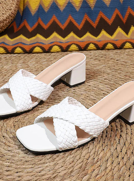 KissICON Cross Strap Solid Square Heel Sandals for Women