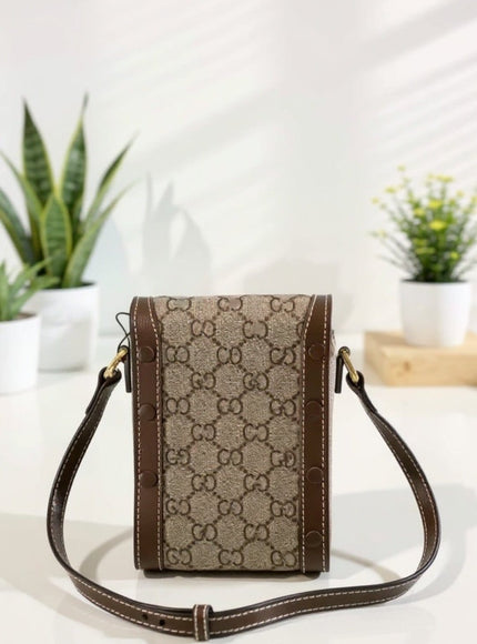 KissICON Crossbody Mini Bag – Brown Leather Trim