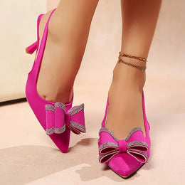 KissICON Crystal Bowtie Pink High Heels Pumps for Women