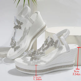KissICON Crystal Butterfly Sandals Women Chunky Platform Wedge Heels