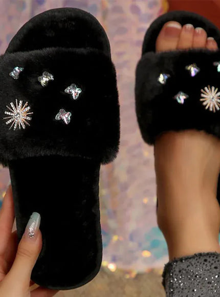 KissICON Crystal Detor Fur Slippers for Women 2025 Lightweight