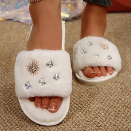 KissICON Crystal Detor Fur Slippers for Women 2025 Lightweight