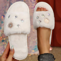 KissICON Crystal Detor Fur Slippers for Women 2025 Lightweight