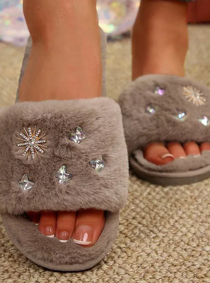KissICON Crystal Detor Fur Slippers for Women 2025 Lightweight