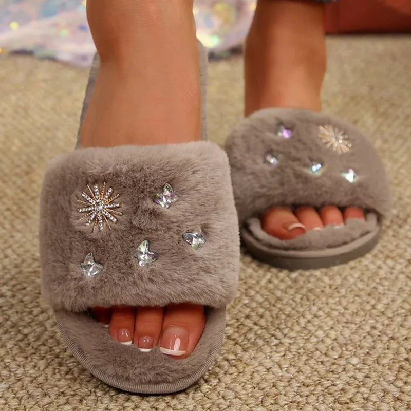 KissICON Crystal Detor Fur Slippers for Women 2025 Lightweight