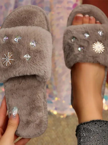 KissICON Crystal Detor Fur Slippers for Women 2025 Lightweight