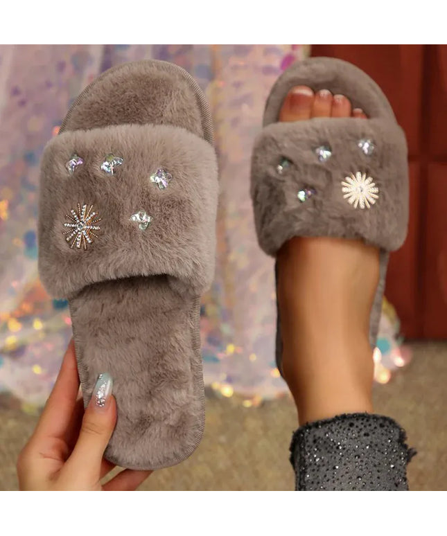 KissICON Crystal Detor Fur Slippers for Women 2025 Lightweight