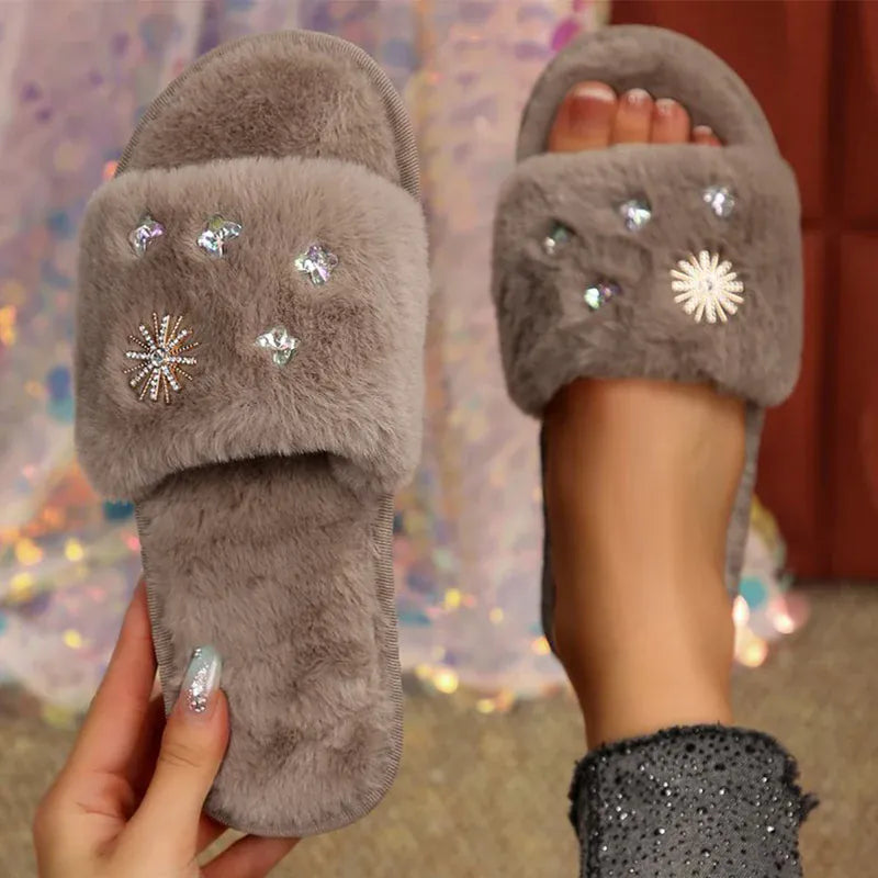 KissICON Crystal Detor Fur Slippers for Women 2025 Lightweight
