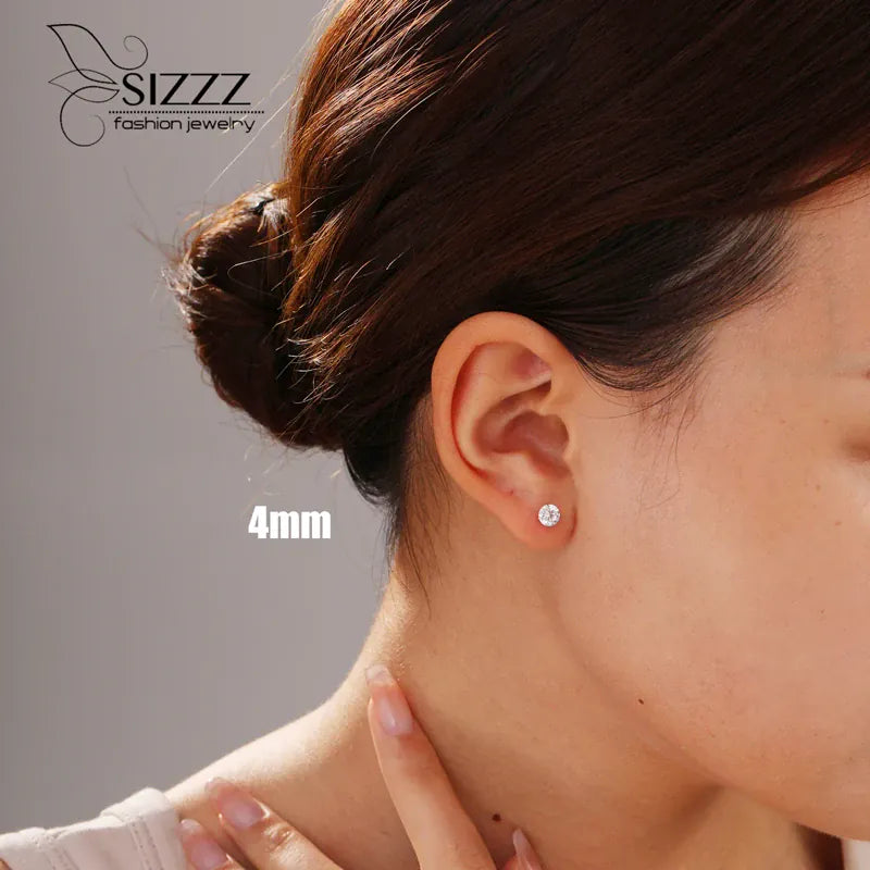 KissICON Crystal Zircon Real 925 Sterling Silver Earrings Channel  Cubic Zirconia Silver Stud Earrings for Women Sterling Silver Jewelry