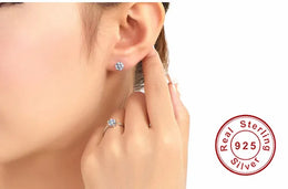 KissICON Crystal Zircon Real 925 Sterling Silver Earrings Channel  Cubic Zirconia Silver Stud Earrings for Women Sterling Silver Jewelry