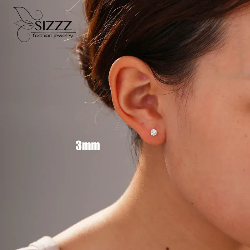 KissICON Crystal Zircon Real 925 Sterling Silver Earrings Channel  Cubic Zirconia Silver Stud Earrings for Women Sterling Silver Jewelry