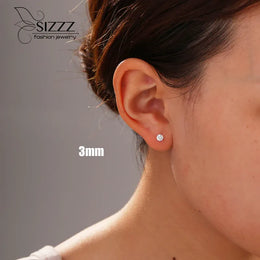 KissICON Crystal Zircon Real 925 Sterling Silver Earrings Channel  Cubic Zirconia Silver Stud Earrings for Women Sterling Silver Jewelry