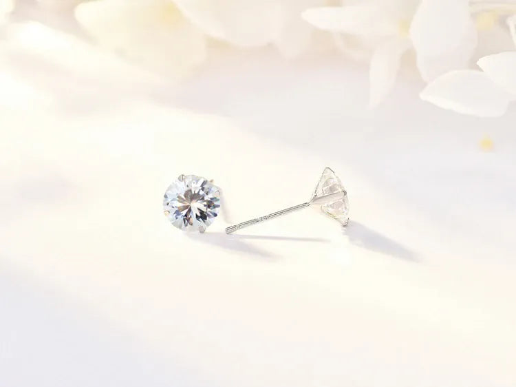 KissICON Crystal Zircon Real 925 Sterling Silver Earrings Channel  Cubic Zirconia Silver Stud Earrings for Women Sterling Silver Jewelry