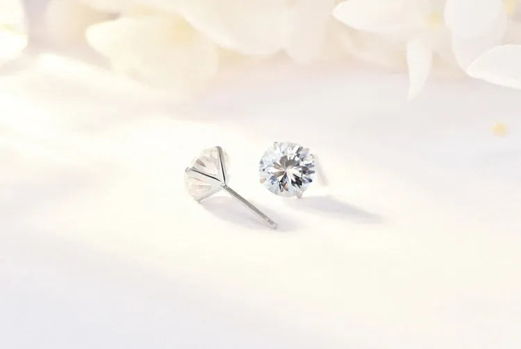 KissICON Crystal Zircon Real 925 Sterling Silver Earrings Channel  Cubic Zirconia Silver Stud Earrings for Women Sterling Silver Jewelry