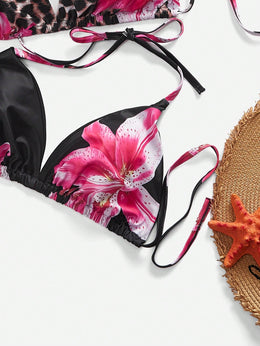 KissICON Curve 1pc Curve Flower Print Halter Bikini