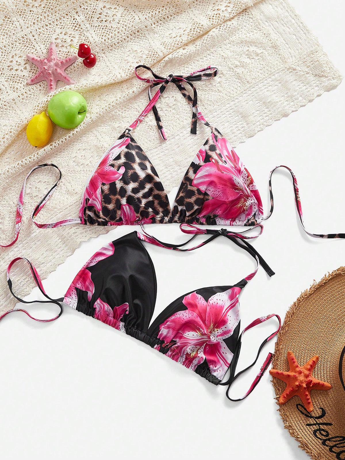 KissICON Curve 1pc Curve Flower Print Halter Bikini