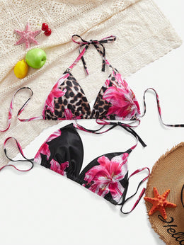 KissICON Curve 1pc Curve Flower Print Halter Bikini
