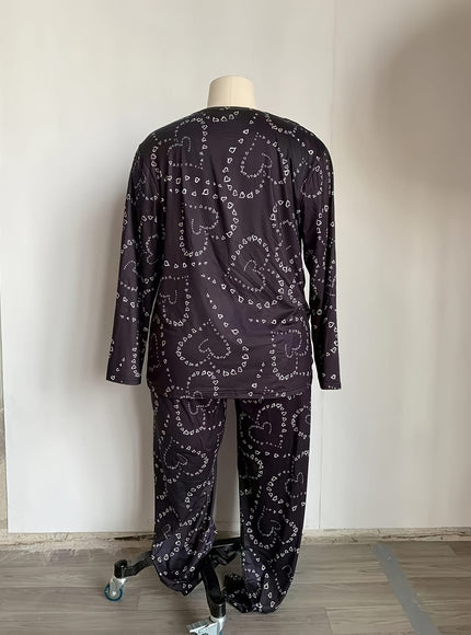 KissICON Curve 2pcs Heart Print Long Sleeve Pants – Pajama