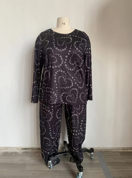 KissICON Curve 2pcs Heart Print Long Sleeve Pants – Pajama