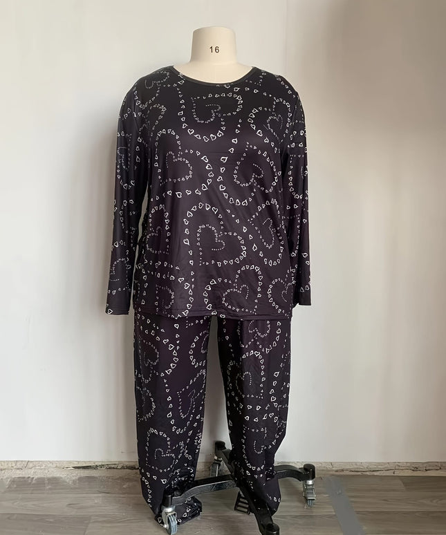 KissICON Curve 2pcs Heart Print Long Sleeve Pants – Pajama