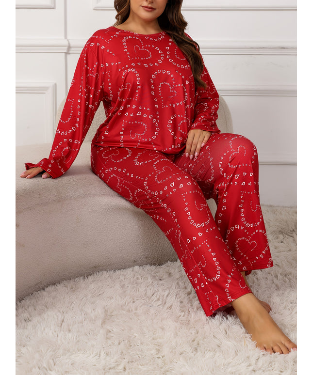 KissICON Curve 2pcs Heart Print Long Sleeve Pants – Pajama