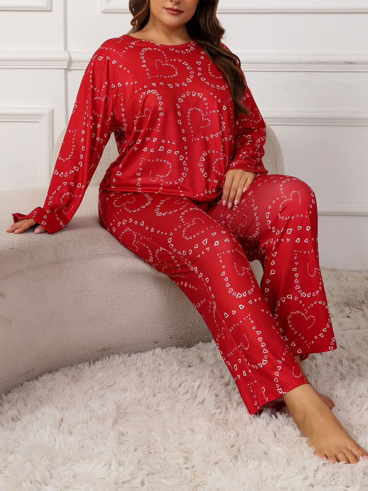 Curve 2pcs Heart Print Long Sleeve Pants – Pajama