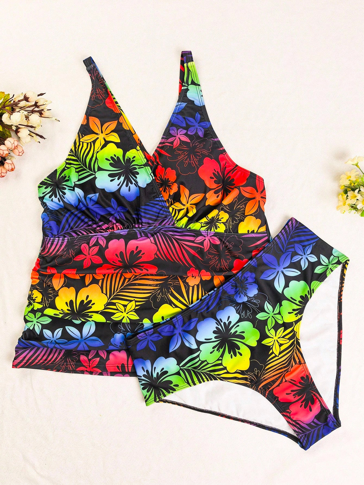 KissICON Curve Beach Curve Flower Plant Printed Gradient Swimwear