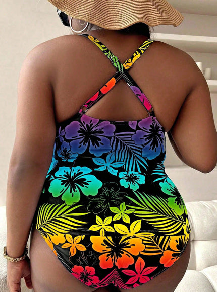 KissICON Curve Beach Curve Flower Plant Printed Gradient Swimwear