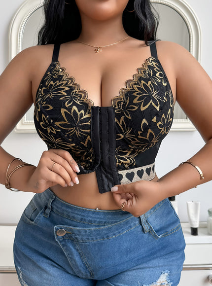 KissICON Curve Black Gold Lace Frontclose Fuller Bust Bra