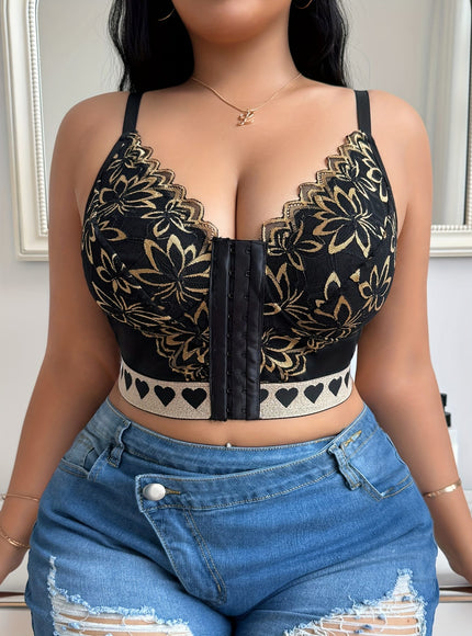 KissICON Curve Black Gold Lace Frontclose Fuller Bust Bra
