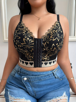 KissICON Curve Black Gold Lace Frontclose Fuller Bust Bra