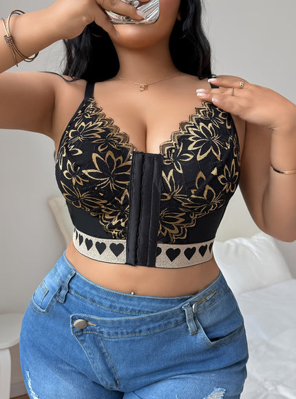 KissICON Curve Black Gold Lace Frontclose Fuller Bust Bra