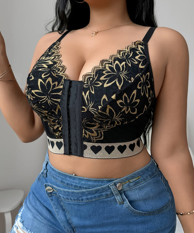 KissICON Curve Black Gold Lace Frontclose Fuller Bust Bra