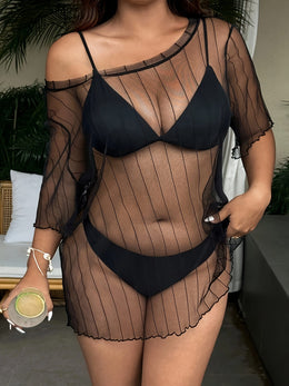 KissICON Curve Black Mesh Strapless Tshirt Seethrough Coverup