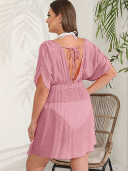 KissICON Curve Black V-Neck Pleated Beach Coverup