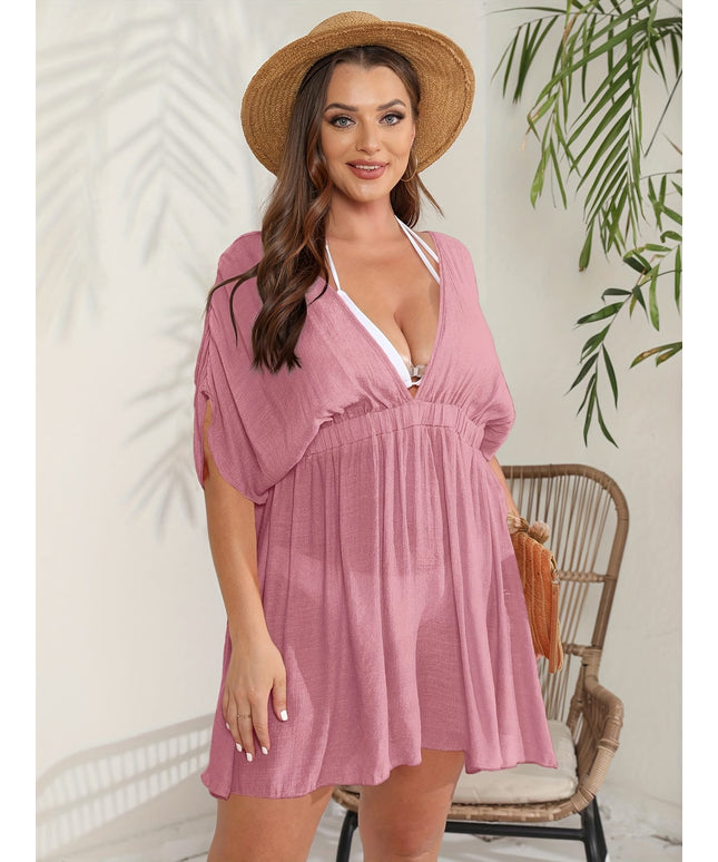KissICON Curve Black V-Neck Pleated Beach Coverup