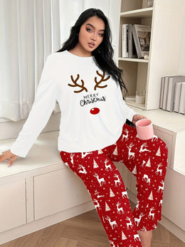 KissICON Curve Christmas Reindeer Print Women's Pajama Set