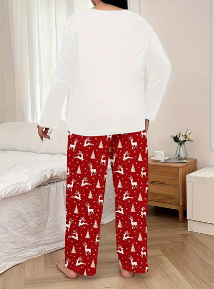 KissICON Curve Christmas Reindeer Print Women's Pajama Set