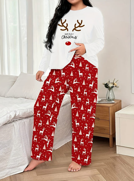 KissICON Curve Christmas Reindeer Print Women's Pajama Set
