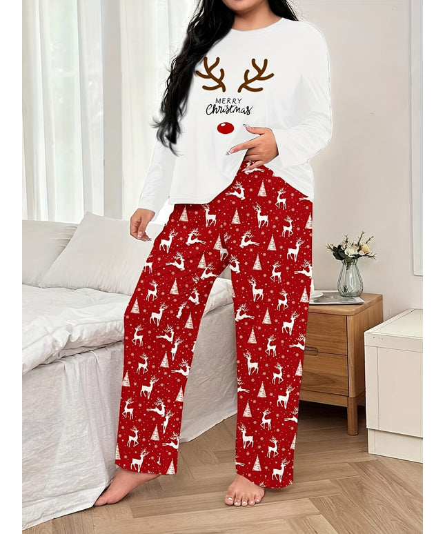 KissICON Curve Christmas Reindeer Print Women's Pajama Set