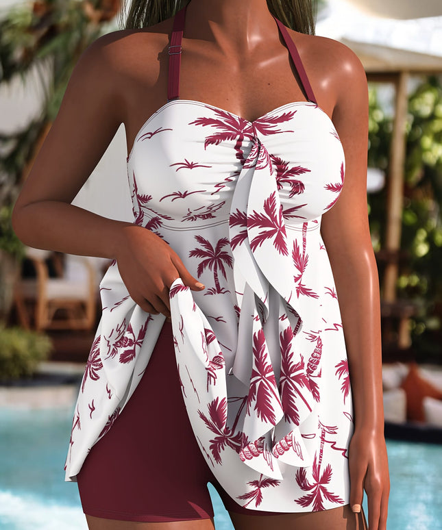 KissICON Curve Coconut Tree Backless Offshoulder Tankini