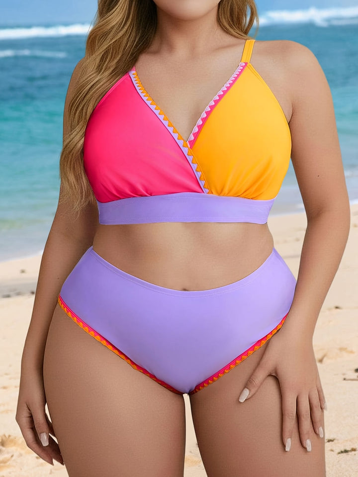 Curve Color Block V-Neck Bikini – Elasticity