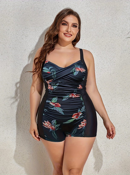 KissICON Curve Comfy Chic Patchwork Ruched One-piece Swimsuit