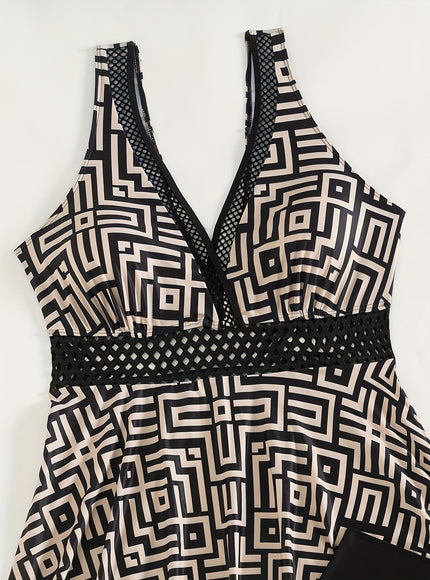 KissICON Curve Digital Print V-Neck Tankini