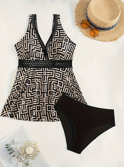 KissICON Curve Digital Print V-Neck Tankini