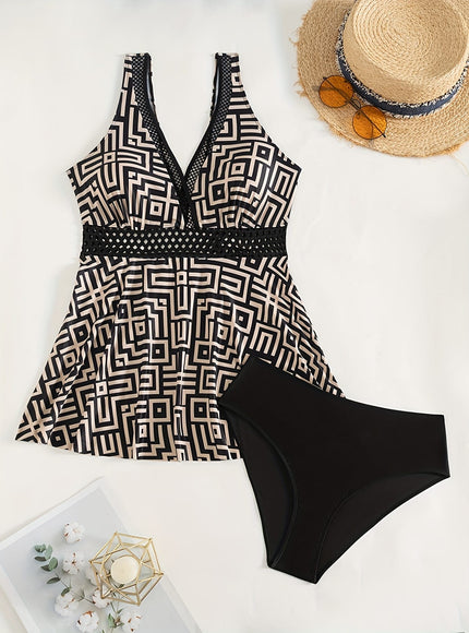 KissICON Curve Digital Print V-Neck Tankini