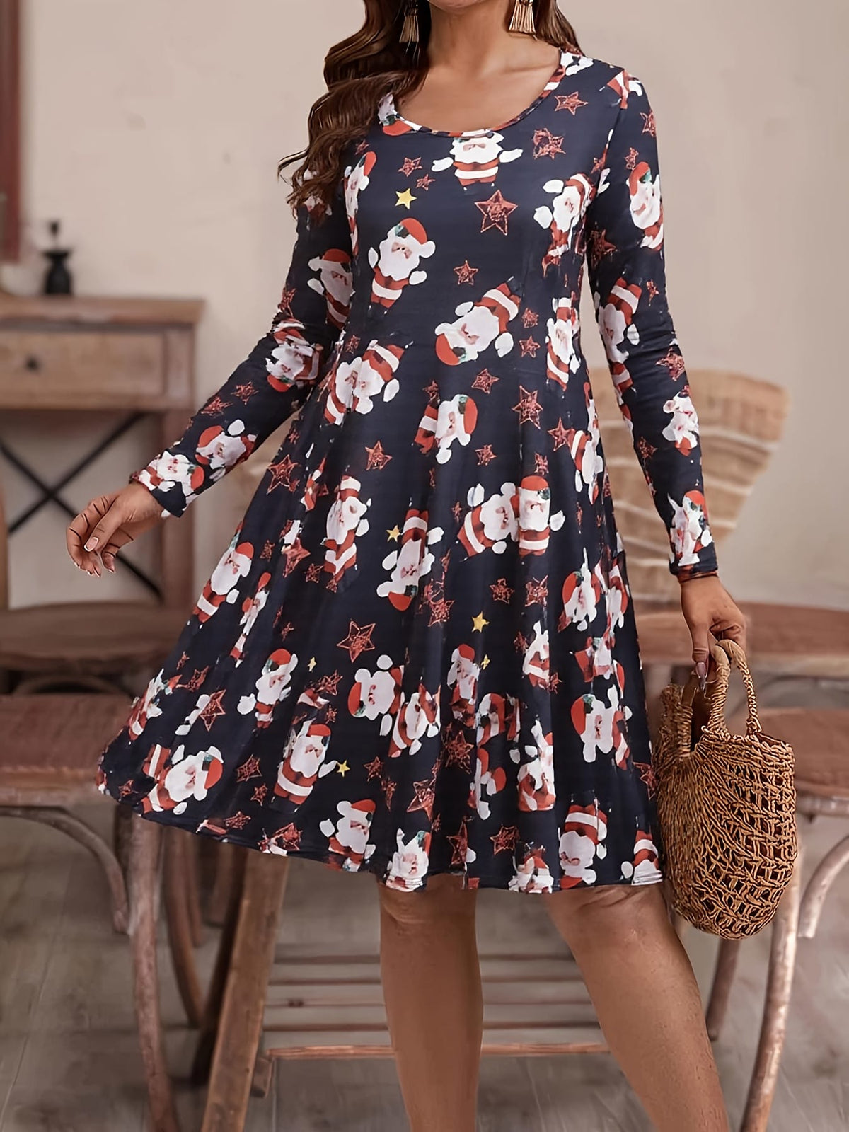 KissICON Curve Elegant Christmas Santa Snowflake Party Blouse