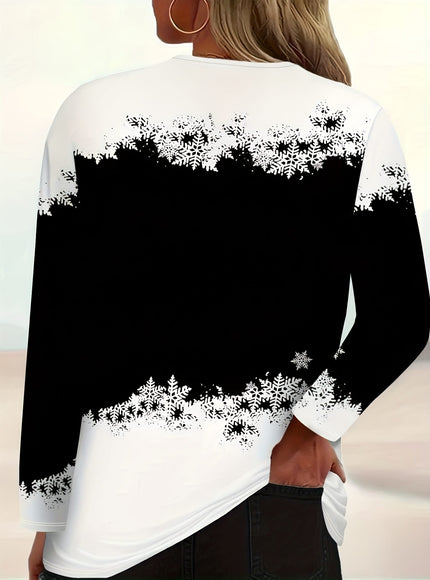 KissICON Curve Elegant Christmas Snowman Reindeer Print Blouse