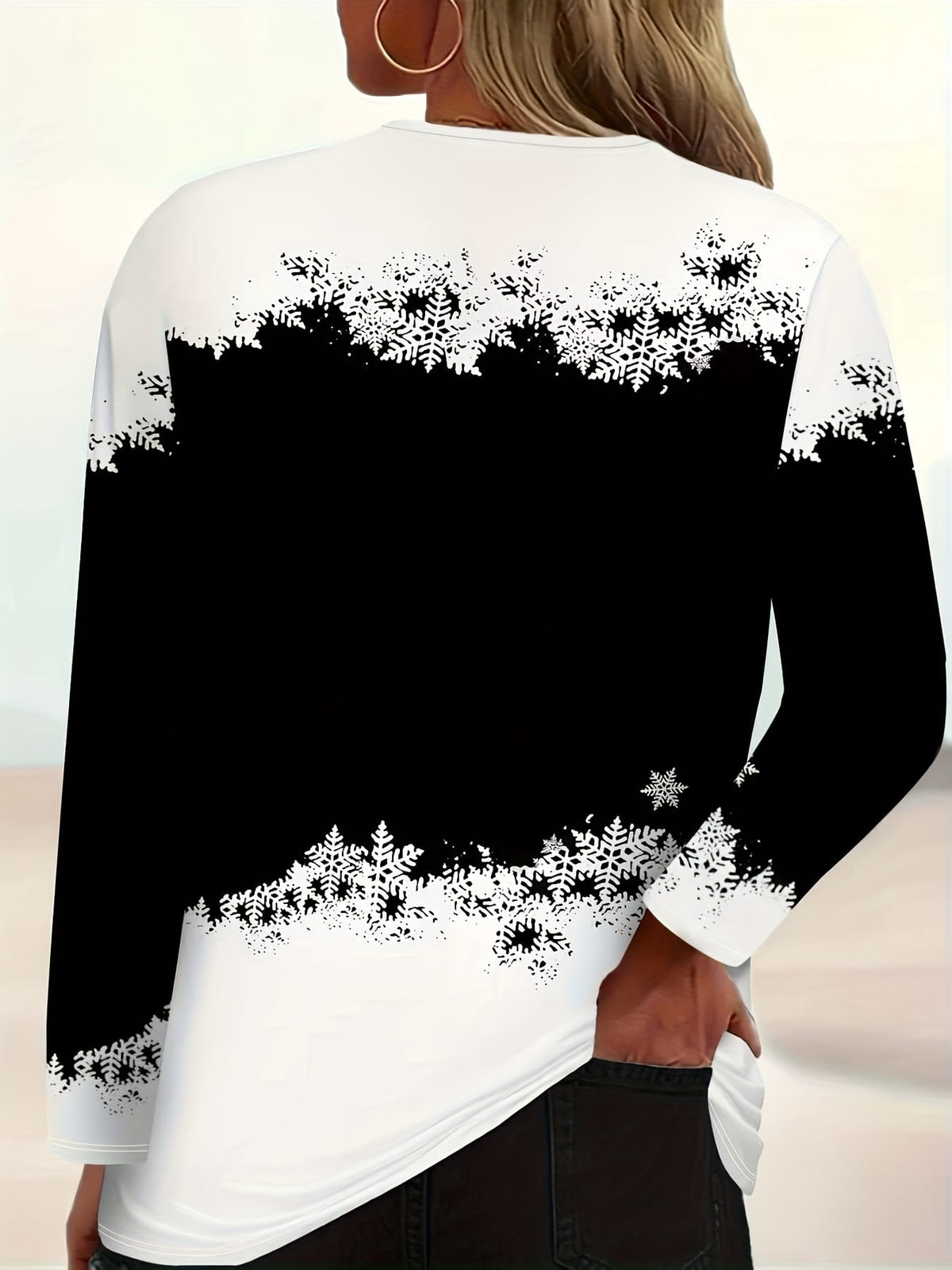 KissICON Curve Elegant Christmas Snowman Reindeer Print Blouse